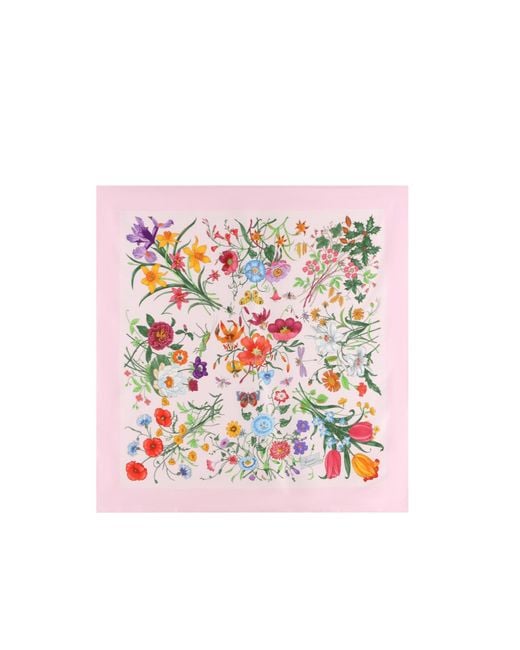 Gucci White Floral Print Twill Scarf