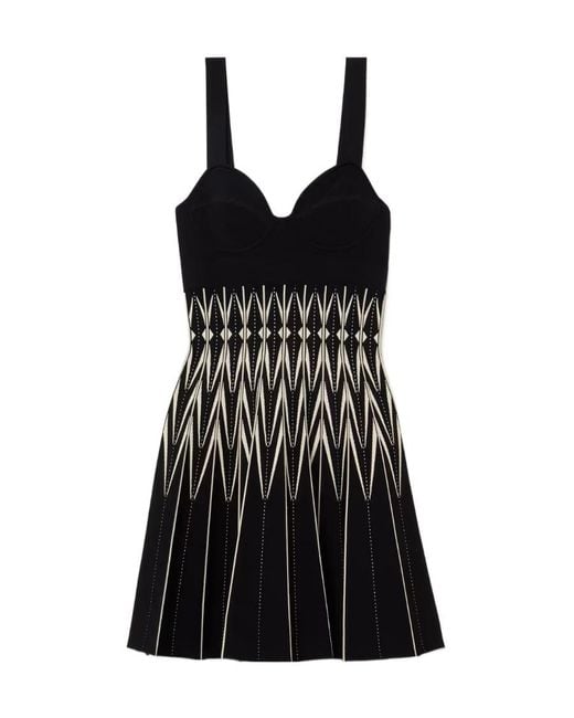 McQueen Black V-Neck Pleated Mini Dress