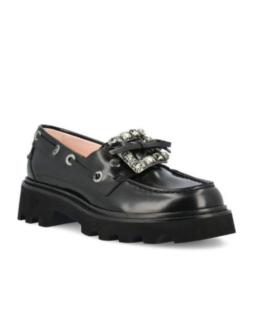 Roger Vivier Black Embellished Bow Detailed Flat Shoes