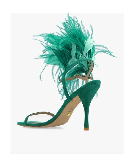 Stuart Weitzman Green Feather High-Heeled Sandals