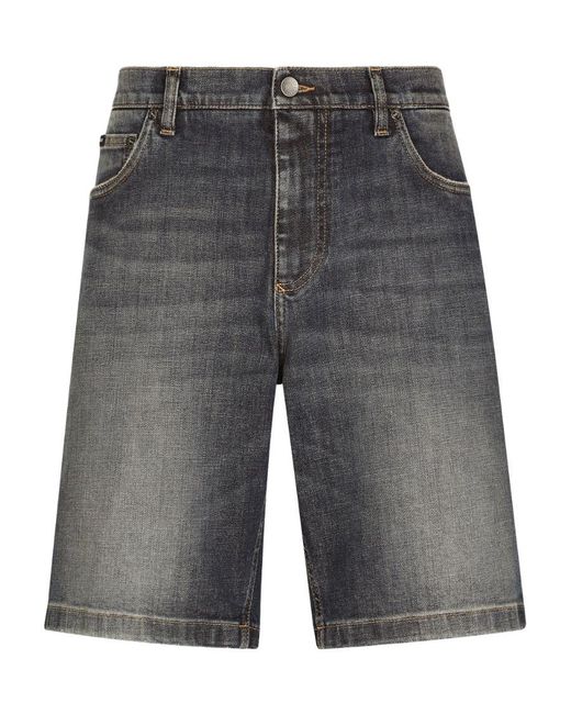 Dolce & Gabbana Gray Logo Patch Straight Leg Shorts for men