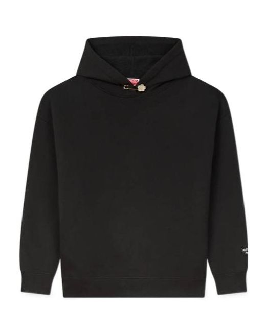 KENZO Black Safety-Pin Embellished Long-Sleeved Hoodie