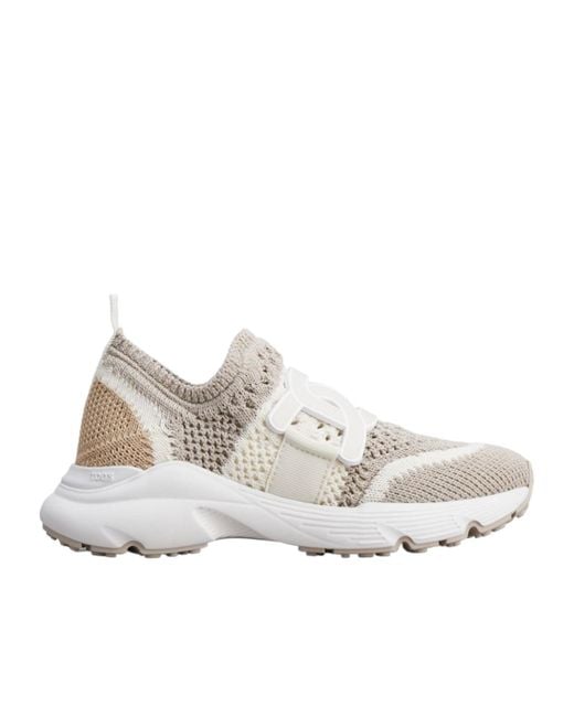 Tod's White Logo Patch Knit Slip-On Sneakers