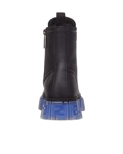Fendi Blue Ff-Motif Ridged Boots for men