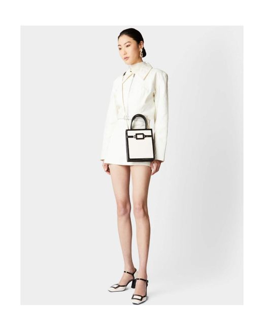 Roger Vivier White Belle Vivier Voyage Lacquered Buckle Mini Tote Bag