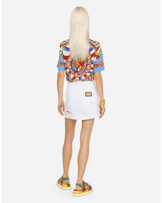 Dolce & Gabbana White Ripped Mini Denim Skirt