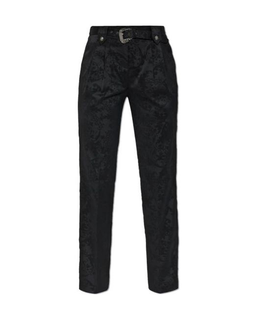 Versace Jeans Black Damask-Pattern Belted Trousers