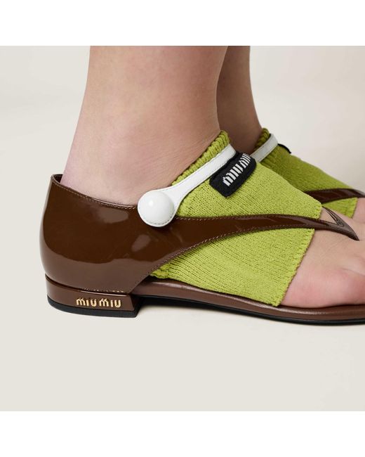 Miu Miu Brown Two-Tone Patent Leather Mary Jane Thong Sandals