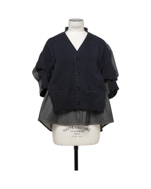 Sacai Black Denim Knitted Buttoned Cardigan