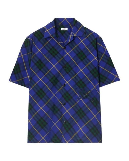 Burberry Blue Checkered Short-Sleeve Shirt for men