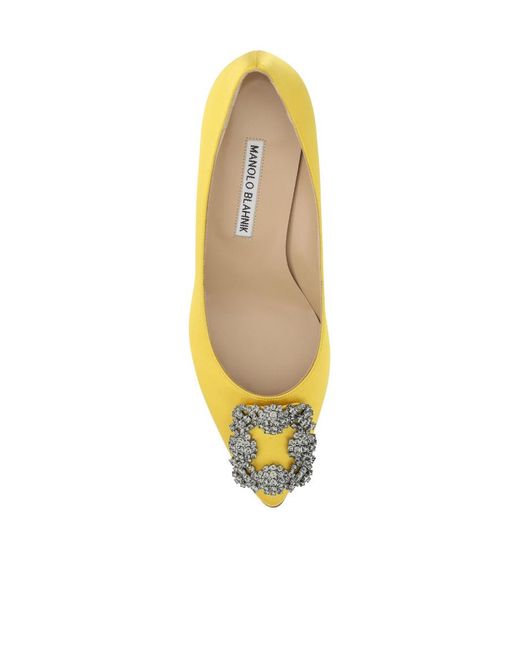 Manolo Blahnik Yellow Hangisi Embellished Satin Pumps