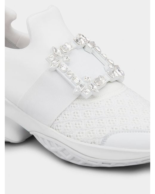 Roger Vivier White Viv' Run Diamond-Button Sneakers