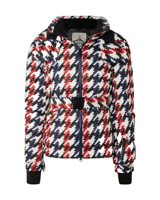 Perfect Moment Multicolor Candice Hooded Belted Houndstooth Down Ski Jacket