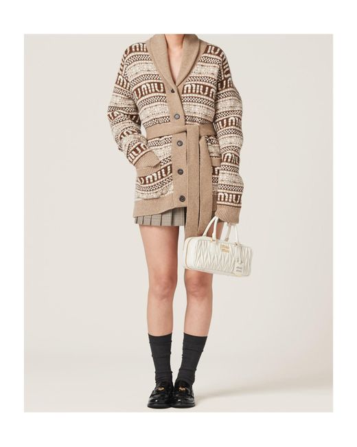 Miu Miu Brown Button-Up Belted Cardigan