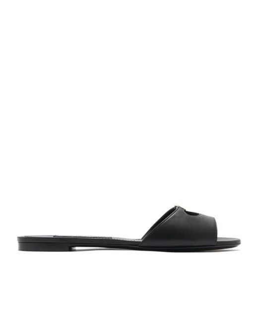 Dolce & Gabbana Black Lollo Logo Plaque Slides
