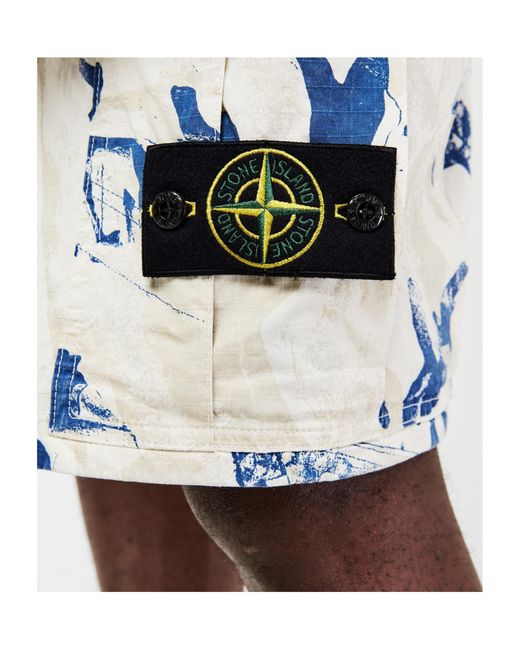 Stone Island Blue Camo Cargo Shorts for men