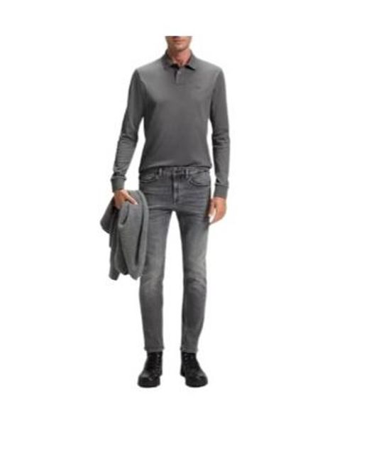 Boss Gray Slim-Fit Long-Sleeve Polo Shirt for men