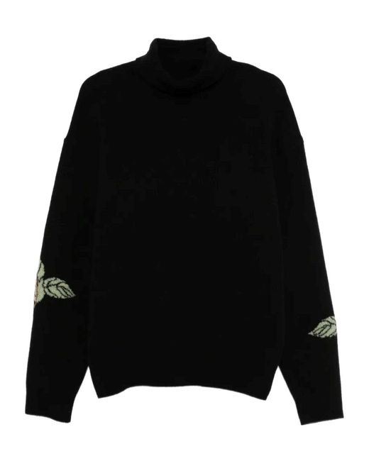 Nanushka Black Rose-Embellished Wool Sweater