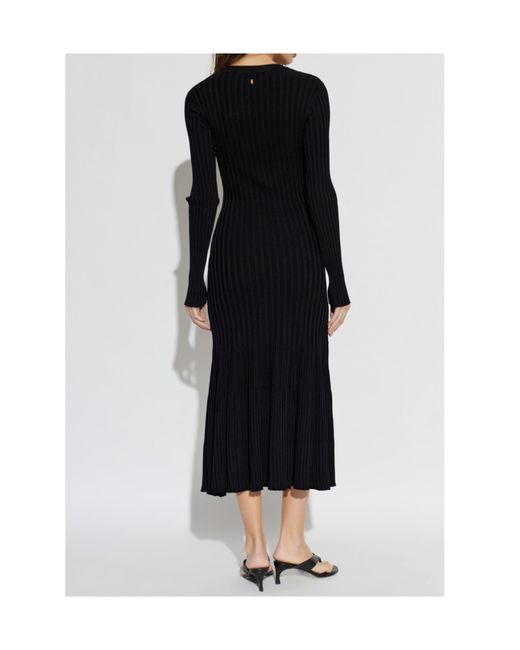 AMI Black Ami Ribbed Long Sleeve Knitted Dress