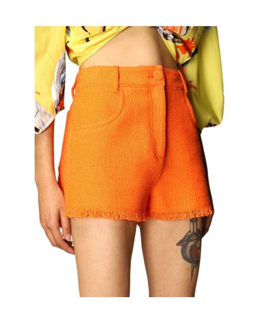 MSGM Orange Tweed Middle Waist Shorts
