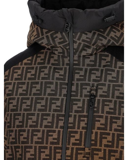 Fendi Green Ff Motif Zip-Up Hooded Jacket