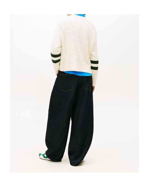 Tommy Hilfiger White Cable-Knit Logo-Embroidered Sweater