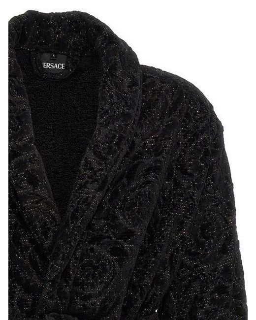 Versace Black All-Over Baroque Shawl Lapels Bathrobe for men