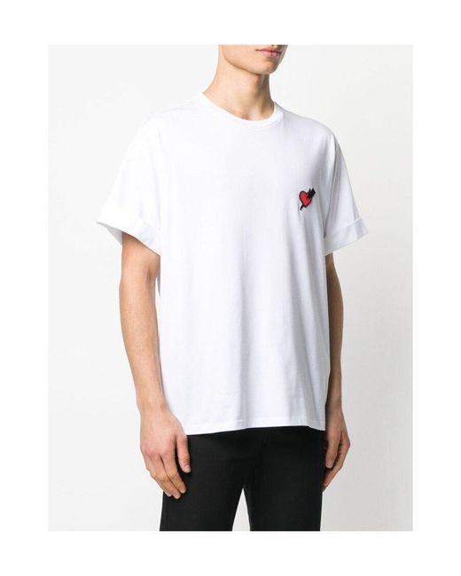 Neil Barrett White Lightning Heart Pattern T-Shirt for men