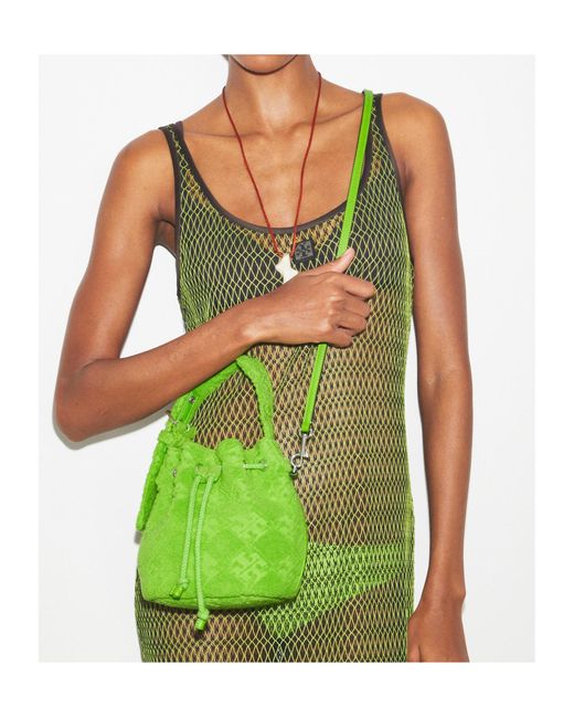 Tory Burch Green T Monogram Terry Mini Bucket Bag