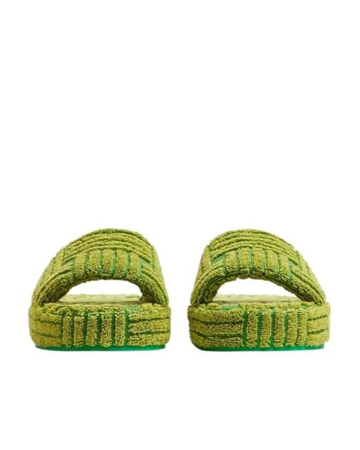 Bottega Veneta Green Intrecciato-Motif Cotton-Terry Slides
