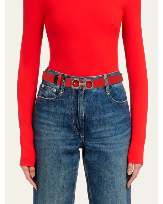 Ferragamo White Gancini Belt Buckle Double-Sided Belt