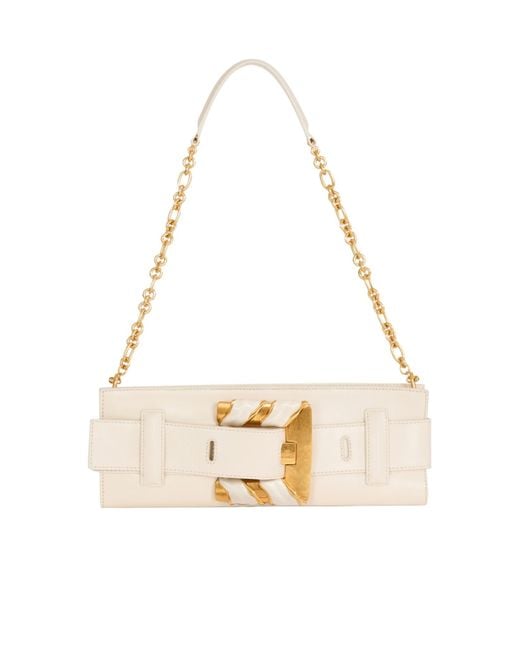 Balmain Metallic Anthem Lambskin And Enamel Clutch