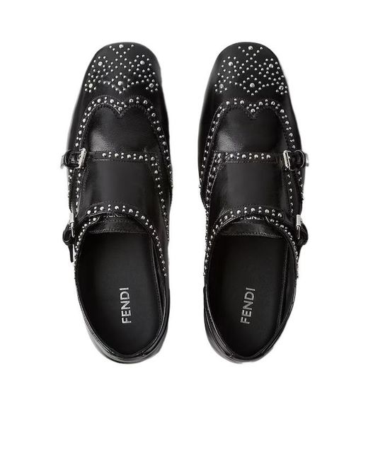 Fendi Black Studded Double Monk Strap Loafers