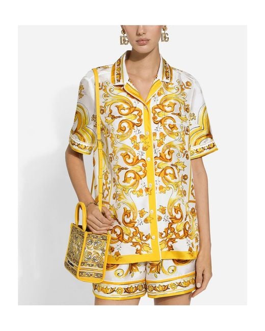 Dolce & Gabbana Metallic Majolica Printed Short-Sleeved Twill Shirt