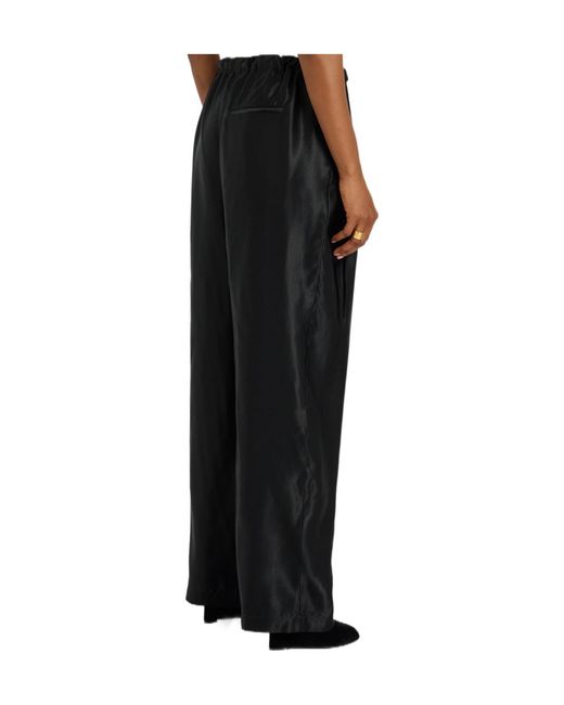Khaite Black Straight-Leg Satin Trousers