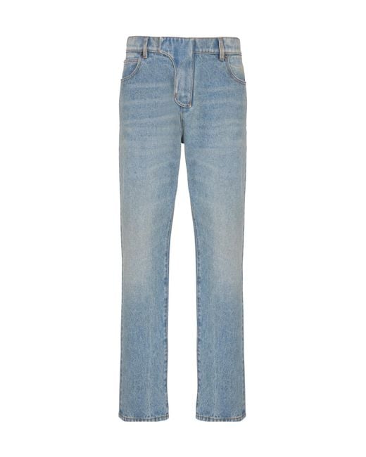 Balmain Blue Straight-Leg Belt-Looped Jeans for men