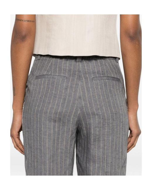 Peserico Gray Pinstripe-Pattern Pleated Trousers