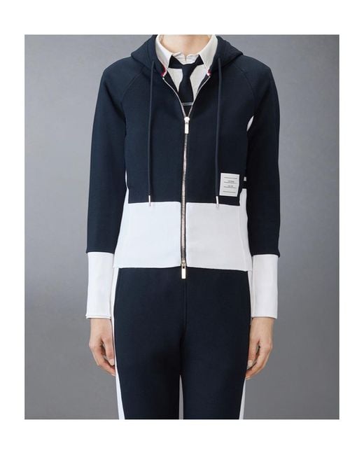 Thom Browne Blue Logo Patch Zipped Hoodie