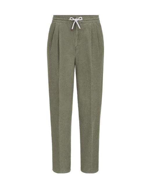 Brunello Cucinelli Green Garment-Dyed Trousers for men