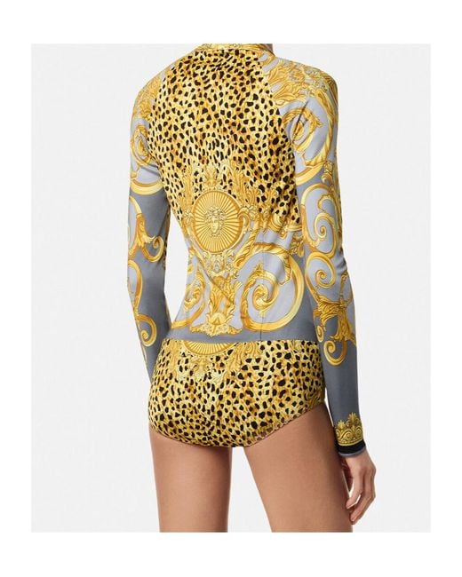 Versace Metallic Leopard-Printed Draped Bodysuit