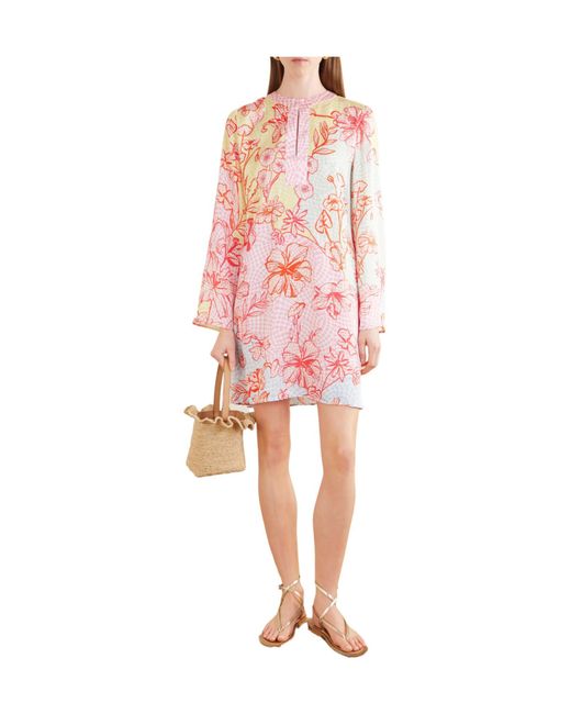 Mary Katrantzou Pink Checked Floral-Print Satin Midi Dress