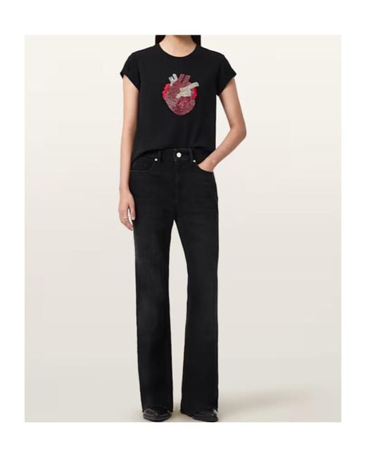 AllSaints Black Andrea Beaded Heart T-Shirt