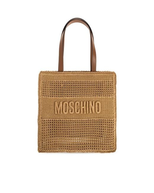 Moschino Natural Logo-Embroidered Raffia Tote Bag
