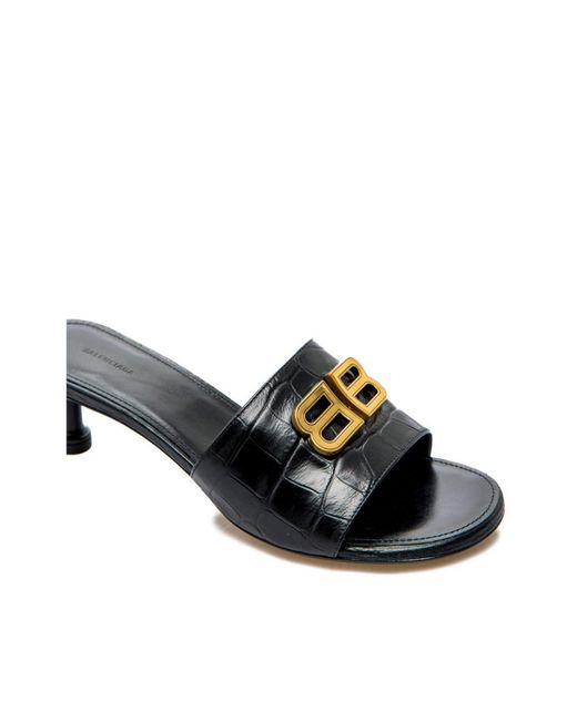 Balenciaga Black Bb Plaque Embossed Mules