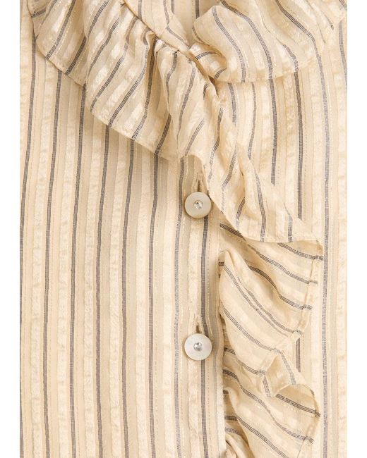 Valentino Natural Striped Ruffle Detailed Button-Up Shirt