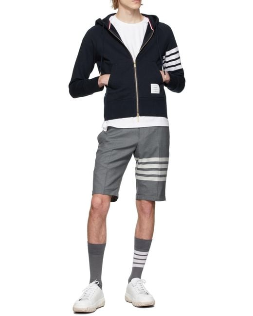 Thom Browne Blue Engineered 4-Bar Zip-Up Drawstring Hoodie for men