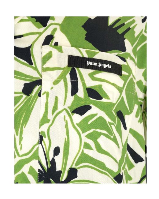 Palm Angels Green Hibiscus-Print Short-Sleeve Shirt for men