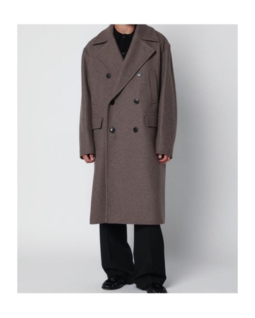 Dries Van Noten Gray Taupe Double-Breasted Coat for men