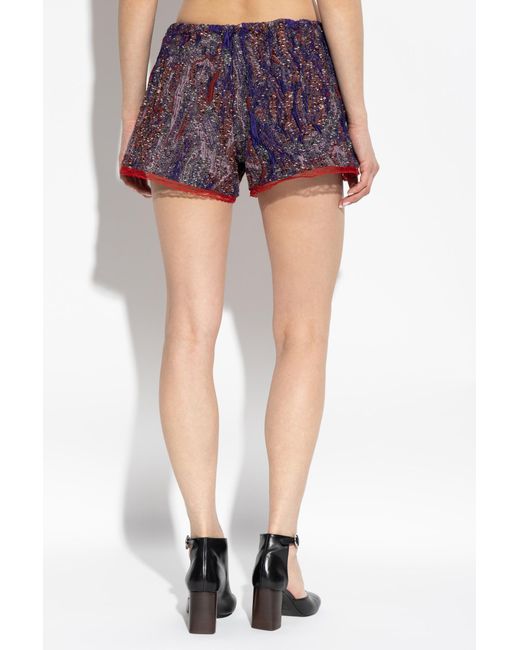Dries Van Noten Purple Elastic Waist Shorts