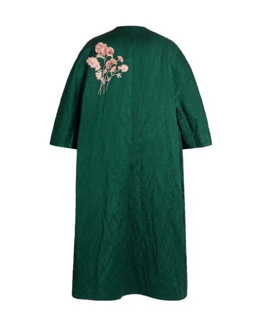 Erdem Green Embroidered Textured-Satin Coat